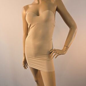Flexees Shapewear Singlet Slip Bodysuit 34A Beige Strapless